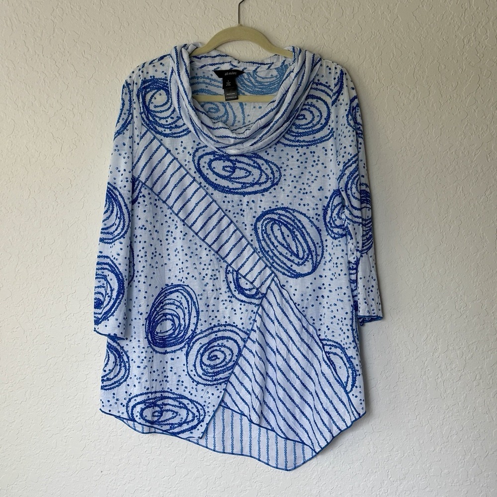 Ali Miles Women Tunic Top Large Asymmetric Art to Wear Lagenlook Artsy Patchwork